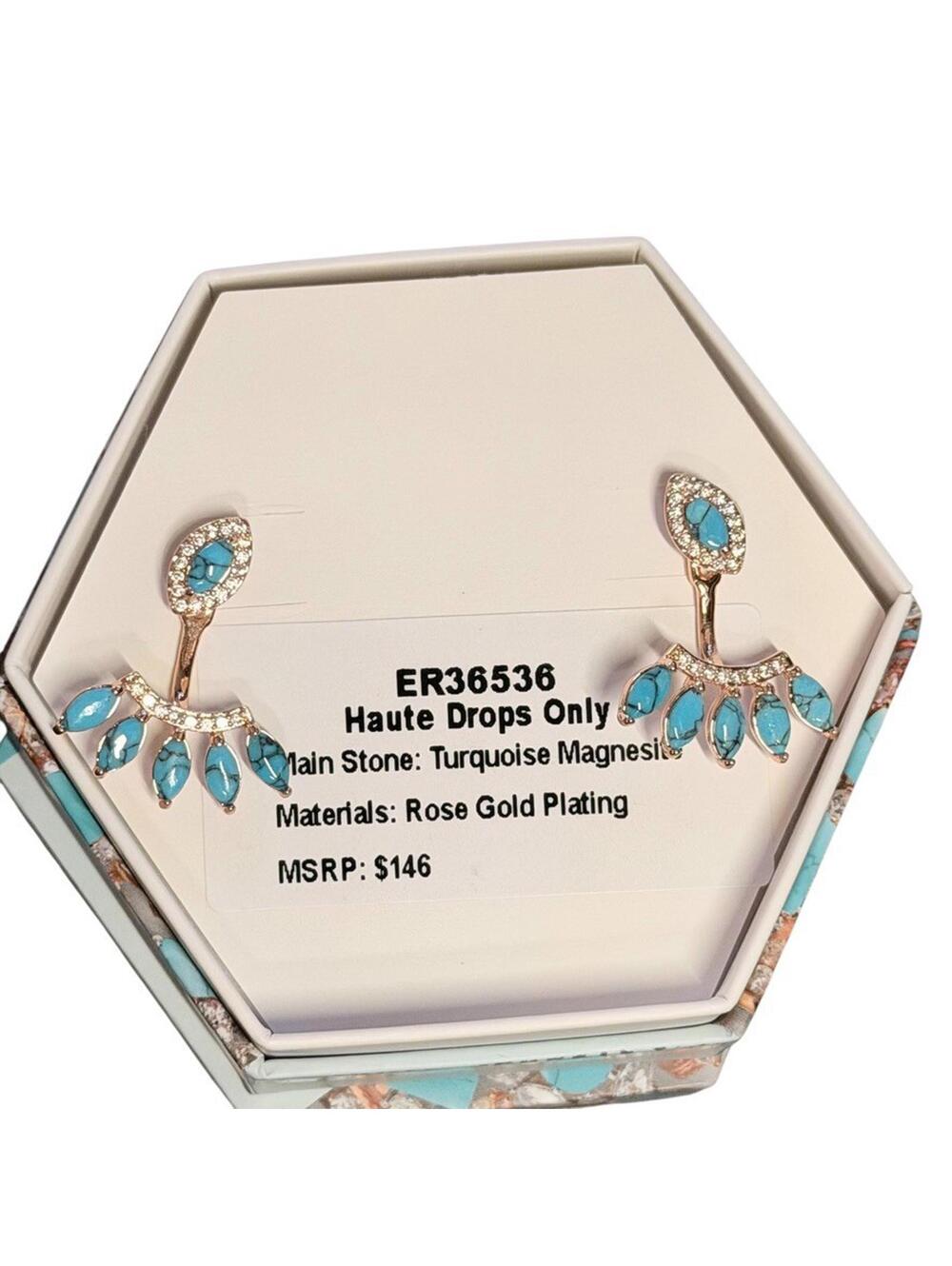 Bomb Party December Jacket Earrings "Haute Drops Only" Turquoise on Rose Gold